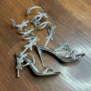 Fashion Nova Silver Crystal Floral Lace-Up Stiletto Heels